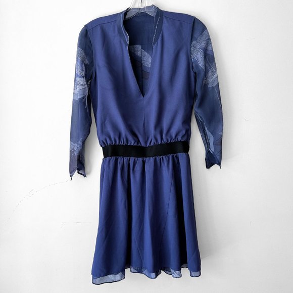 NEW! HALSTON HERITAGE 100% Silk Flutter Floral print Dress, Blue Moon, Sz 0 - Picture 10 of 15